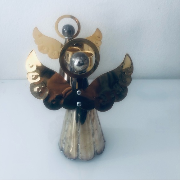 VINTAGE BRASS ANGEL CANDLEHOLDERS SILVER GOLD SET - Picture 8 of 8